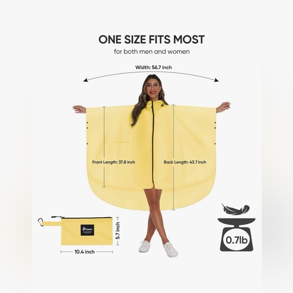 AMAZON Unisex Oversized Big Lightweight Foldable Yellow Waterproof Raincoat Zip - Picture 2 of 15